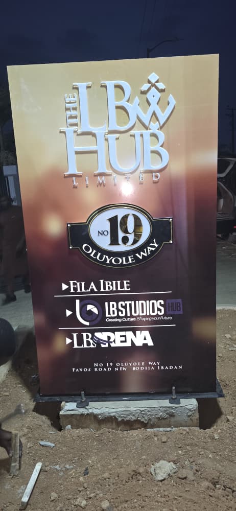 Illuminated directional pylon signage for The LB Hub Limited at No. 19 Oluyole Way, Ibadan