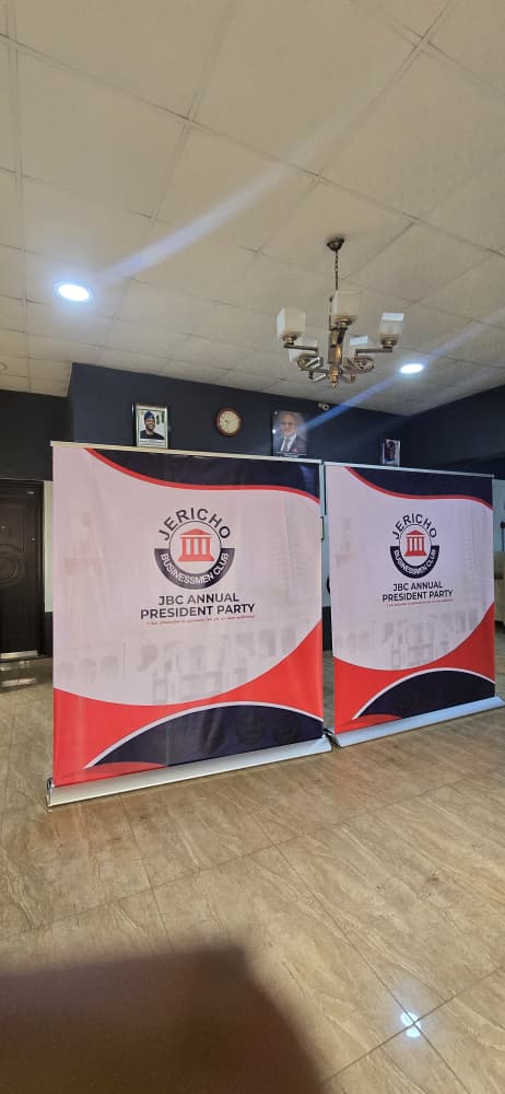 Paired roll-up backdrops for the Jericho Businessmen Club JBC Annual President Party