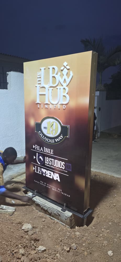 Illuminated metallic monolith signage for The LB Hub Limited