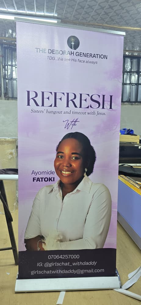 Editorial-style roll-up banner for The Deborah Generation Refresh event with Ayomide Fatoki