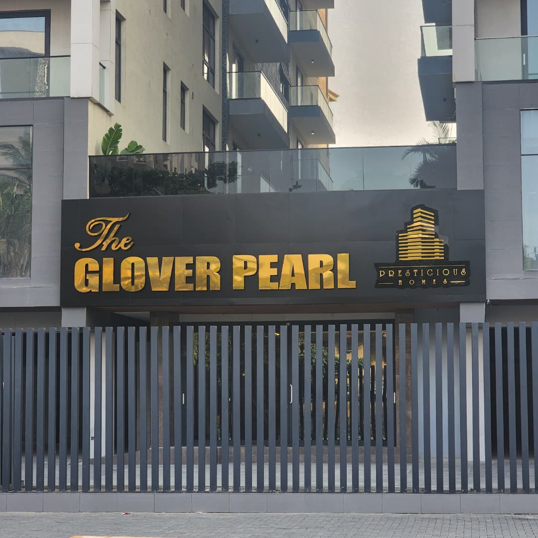 Gold 3D lettering signage for The Glover Pearl luxury residence by Prestigious Homes