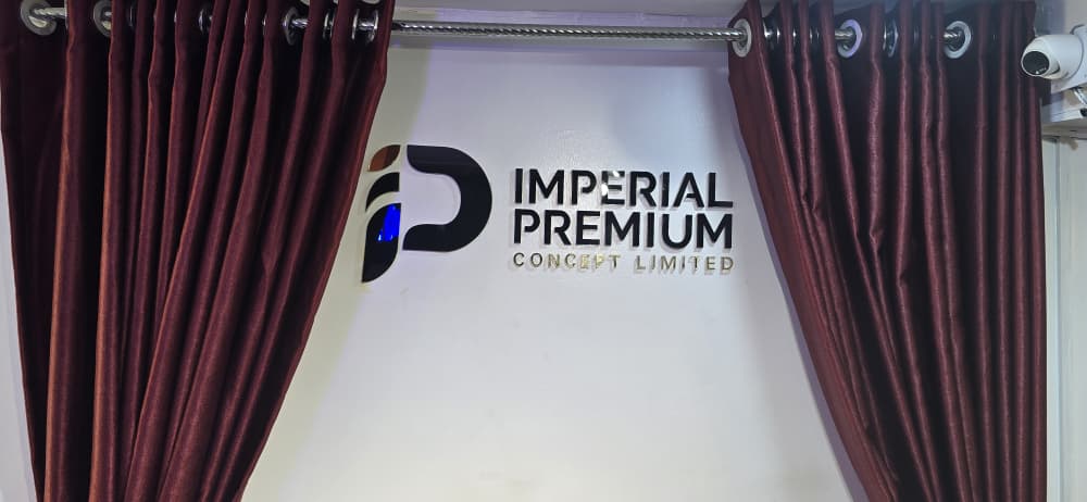 Polished stainless-steel 3D wall logo for Imperial Premium Concept Limited reception